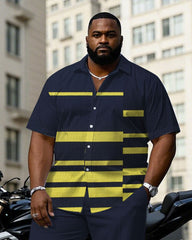 Men's Plus Size Business Royal Blue & Yellow Square Arrangement Short Sleeve Shirt Trousers Suit