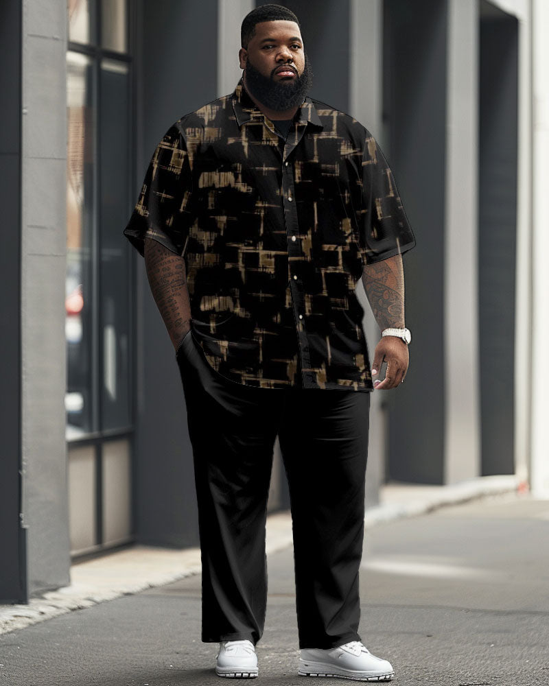 Men's Big & Tall Simple Geometric Print Short Sleeve Shirt Set