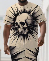 Embrace Boldness in Bursting Men's Big & Tall Skull Printed Short Sleeve T-shirt Set