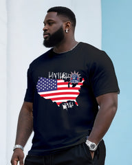 Big & Tall Men's Original Creative Map Flag Print T-Shirt Independence Day Crewneck T-Shirt Shorts Suit