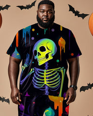 Halloween Colorful Skull Casual Short-sleeved T-shirt Plus Size Men's Suit