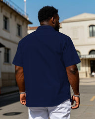 Men's Plus Size Royal Blue Abstract Animal Head Print Short Sleeve Shirt
