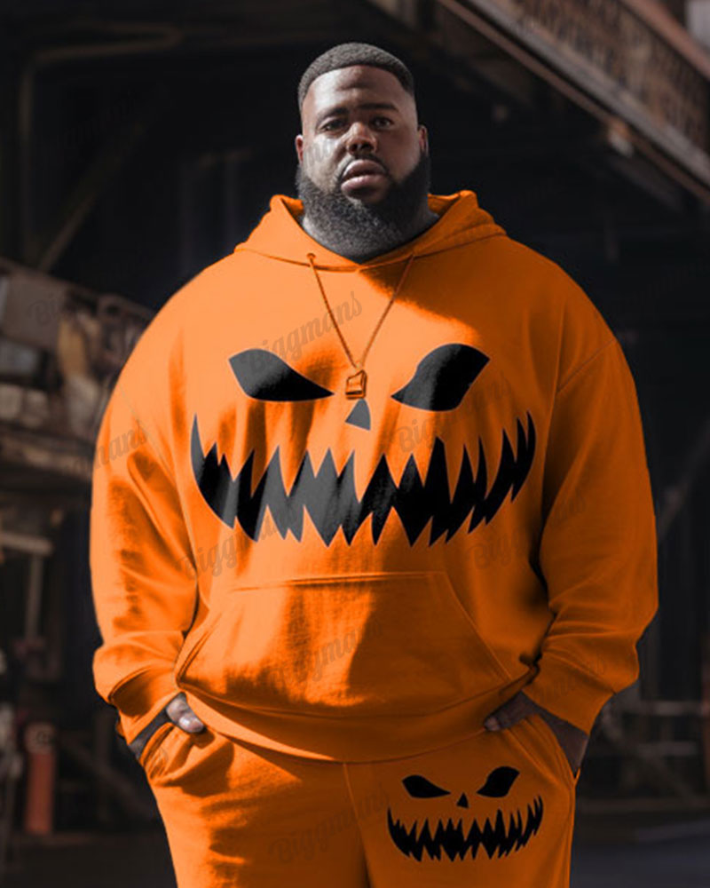 Men's Casual Fashion Halloween Devil Face Print Plus Size Hoodie Suit