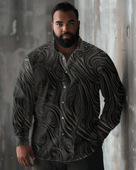 Big Men's Casual Three-dimensional Texture Printing Lapel Long Sleeve Shirt