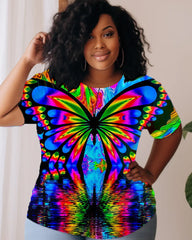 Colorful Personalized Butterfly Printed Big & Tall Women's Short Sleeved T-shirt