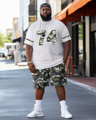 Men's Large Size Street Cartoon Bear Camouflage Graffiti Short Sleeve Shorts Set