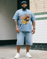 Plus Size Boy's Music Piano Flame Print Short Sleeve Shorts Denim Suit