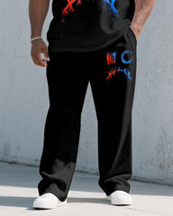 Men's Plus Size Fashion Street Black Chest Personality Graffiti Short Sleeve T-shirt Trousers Suit