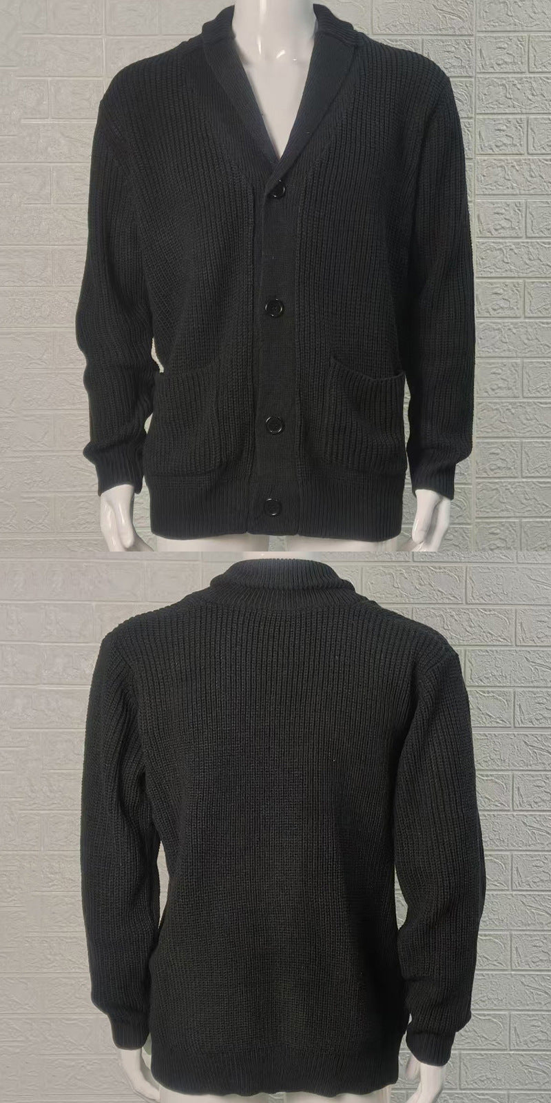 M-2XL Knitted Cardigan Lapel Long Sleeve Sweater Coat
