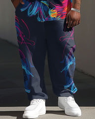 Men's Plus Size Street Fashion Abstract Graffiti Tribute Singer Print T-Shirt Trousers Suit
