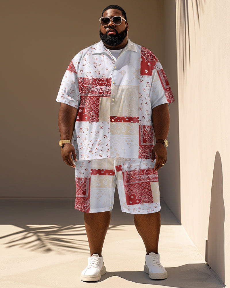 Men's Plus Size Casual Holiday Paisley Print Short Sleeve Shirt Shorts Suit