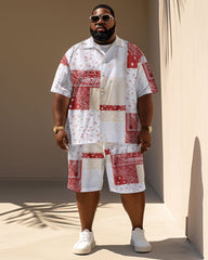 Men's Plus Size Casual Holiday Paisley Print Short Sleeve Shirt Shorts Suit