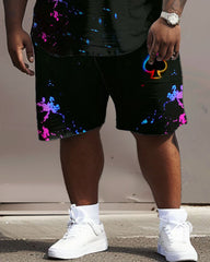 Men's Big and Tall Street Casual Fantasy Poker Print T-Shirt Shorts Set