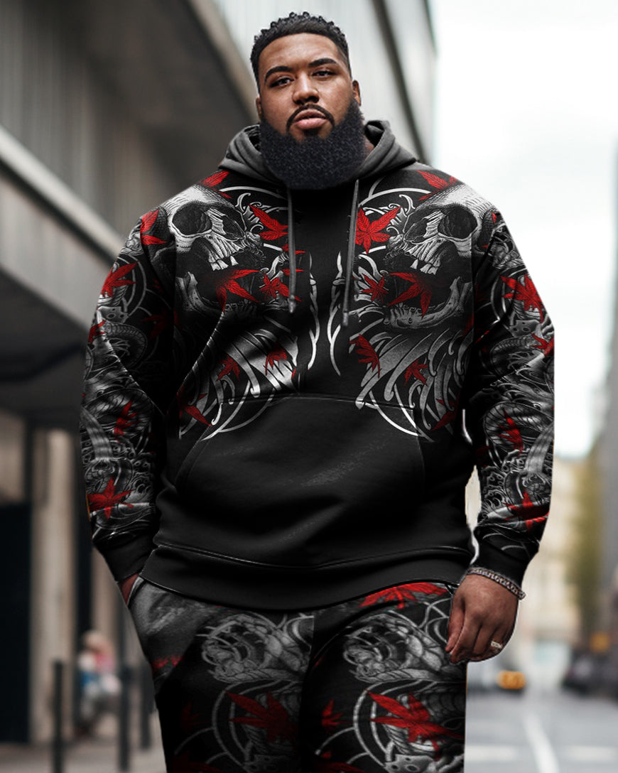 Men's Plus Rose Skull Hoodie Set