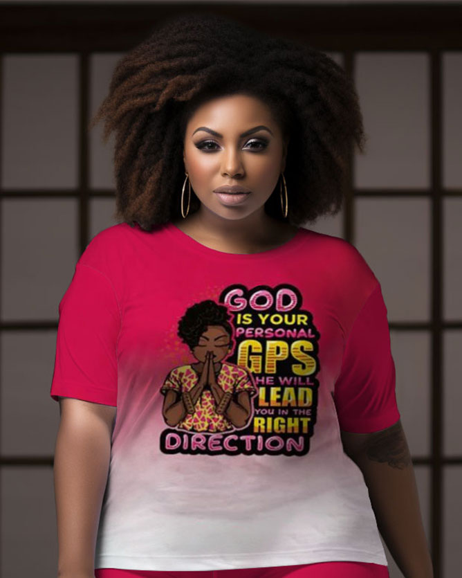 Women's Large Size Retro Casual God Is Your Gps He Will Lead You In The Right Direction Short Sleeve Shorts Suit