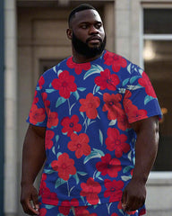 Men's Big and Tall Vibrant Rose All Over Printed Short Sleeve T-shirt and Shorts Set