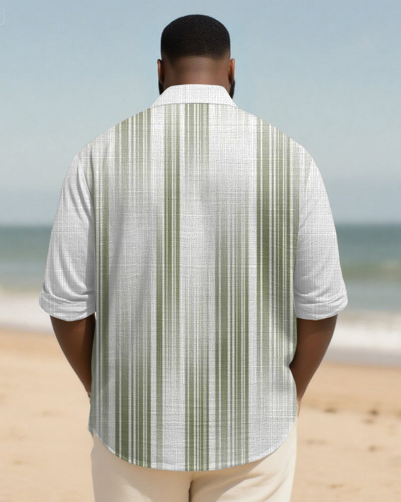 Big & Tall Men's Daily Green Brushed Geometric Print Long Sleeve Bamboo Hemp Texture Shirt