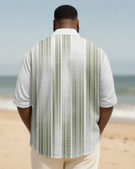Big & Tall Men's Daily Green Brushed Geometric Print Long Sleeve Bamboo Hemp Texture Shirt