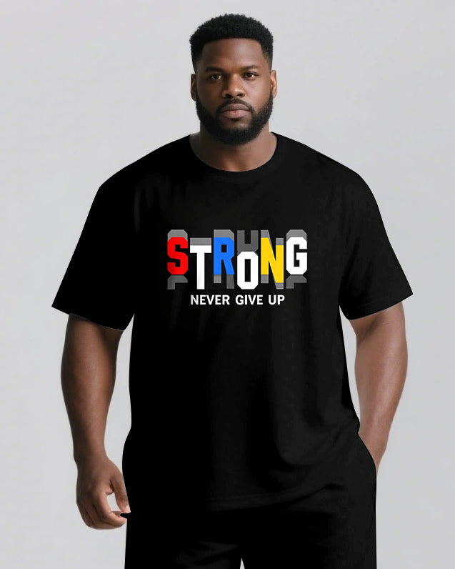 Strong Hearts Never Give Up Men's Big and Tall Colorful Lettering Short Sleeve T-shirt 2-Piece Set