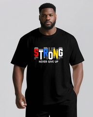 Strong Hearts Never Give Up Men's Big and Tall Colorful Lettering Short Sleeve T-shirt 2-Piece Set