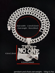 Big & Tall Men's Rhinestone Decorated Cuban Link Chain Necklace with Letter Handshake Shaped Pendant Design