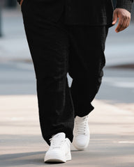 Big & Tall Men's Business Black Colorblock Stripe Print Bamboo Hemp Texture Long Sleeve Shirt Trousers Suit