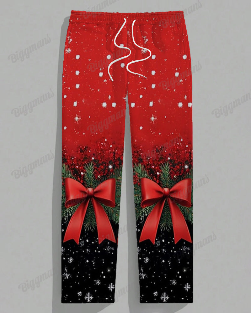 Men's Plus Size Christmas Cosplay Bow Suit Printed Long Sleeve T-Shirt Trousers Suit