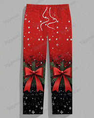 Men's Plus Size Christmas Cosplay Bow Suit Printed Long Sleeve T-Shirt Trousers Suit