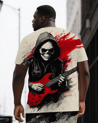 Rock Your Bones and Soul Men's Fashion Skeleton Print Big & Tall Short Sleeve T-shirt 2-Piece Short Set