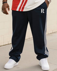 Men's Plus Size Daily Casual Simple Slant Striped Short Sleeve POLO Trousers Suit