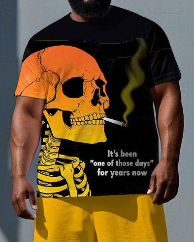 Skeletons Tell Bold Stories Big & Tall Men's Skull Theme Print Short Sleeve T-shirt & Shorts Set