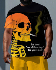 Skeletons Tell Bold Stories Big & Tall Men's Skull Theme Print Short Sleeve T-shirt & Shorts Set