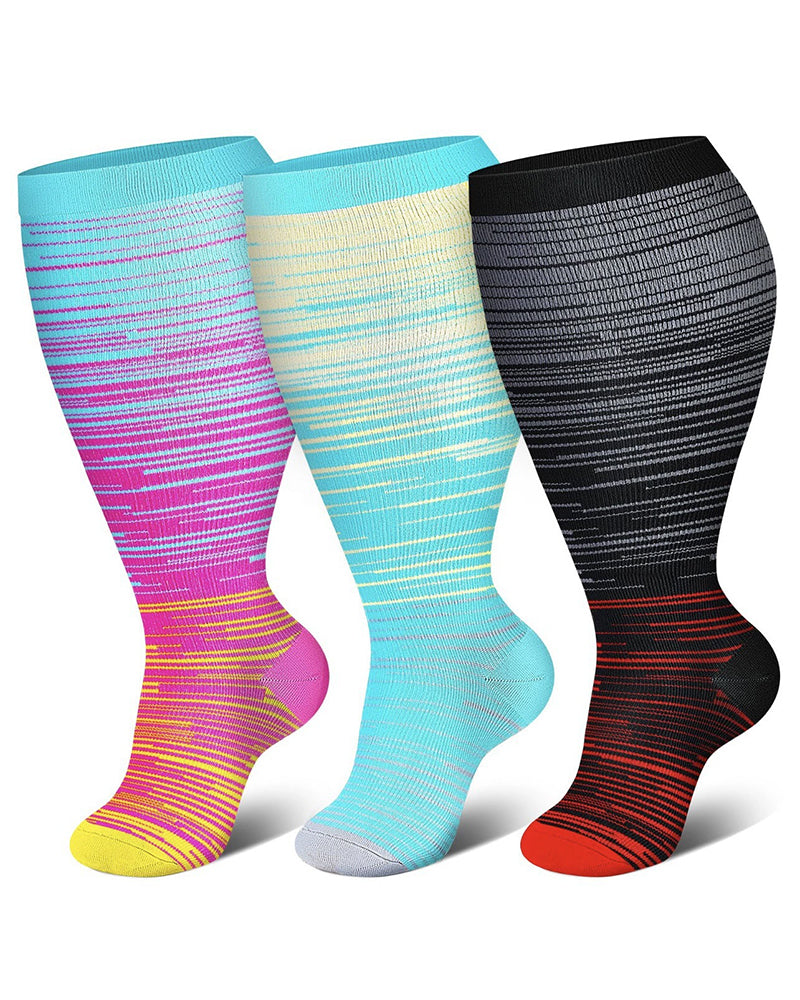 2XL-4XL Gradient Striped Running Fitness Compression Socks, For Obese Men And Women Sports Socks