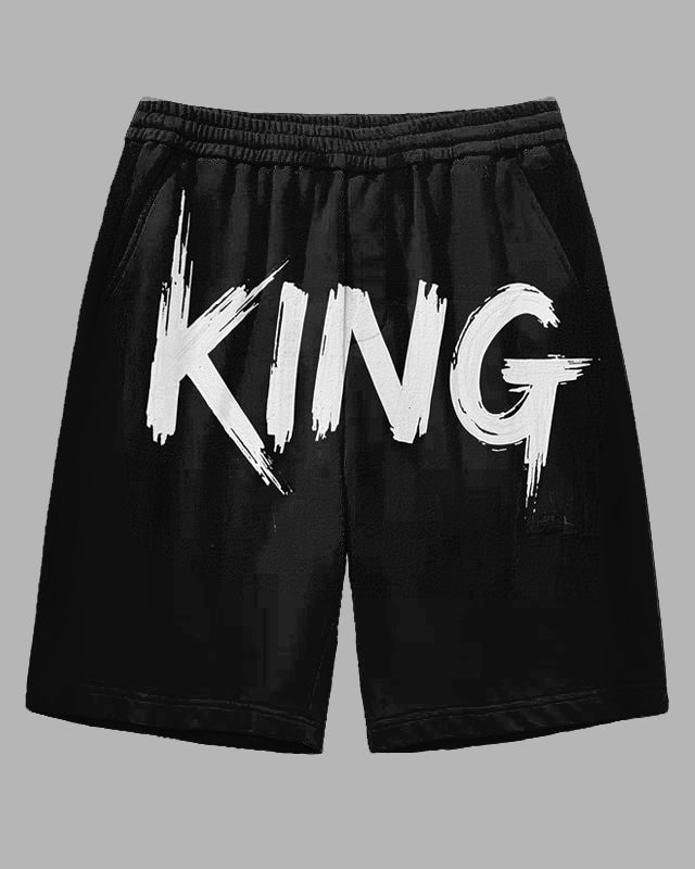 Men's Big & Tall Bold Brush Letter KING Printed Outdoor Daily Casual Shorts