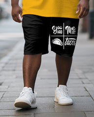 Men's Plus Size Yellow You Had Meat Tacos Alphabet Print Short Sleeve T-Shirt Shorts Suit