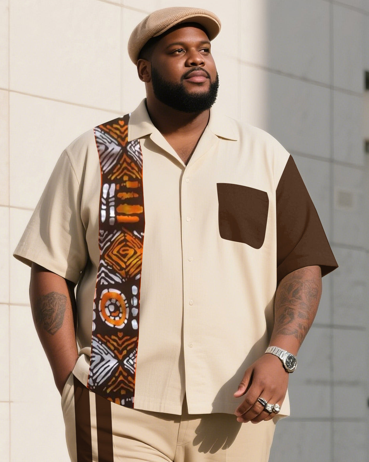Big Boy Essential 2025 Fashion Striped Colorblock Short Sleeve Shirt Trousers Suit