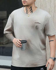4XL-8XL Big & Tall Men's Daily Leisure Two-color Flower Washing Letter Cotton Crewneck Short-sleeved T-shirt