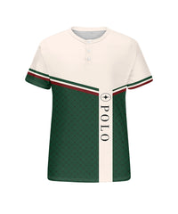 Men's Plus Size Daily Casual Green Stripe Alphabet Print Henry Collar Button Short Sleeve T-Shirt
