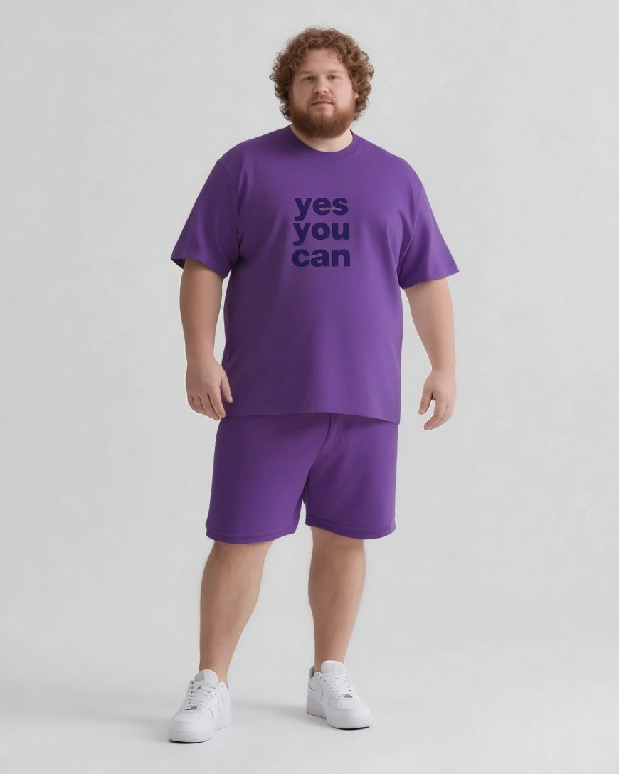Keep Going You Can Do It Men's Big and Tall Simple Letter Short Sleeve T-shirt Shorts Set