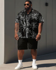 Big Guy's Casual Holiday Coconut Tree Print Short Sleeve Shirt Shorts Set