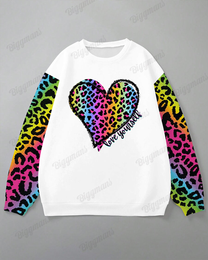 Neon Leopard Love Print Women Plus Size Crewneck Sweatshirt Suit