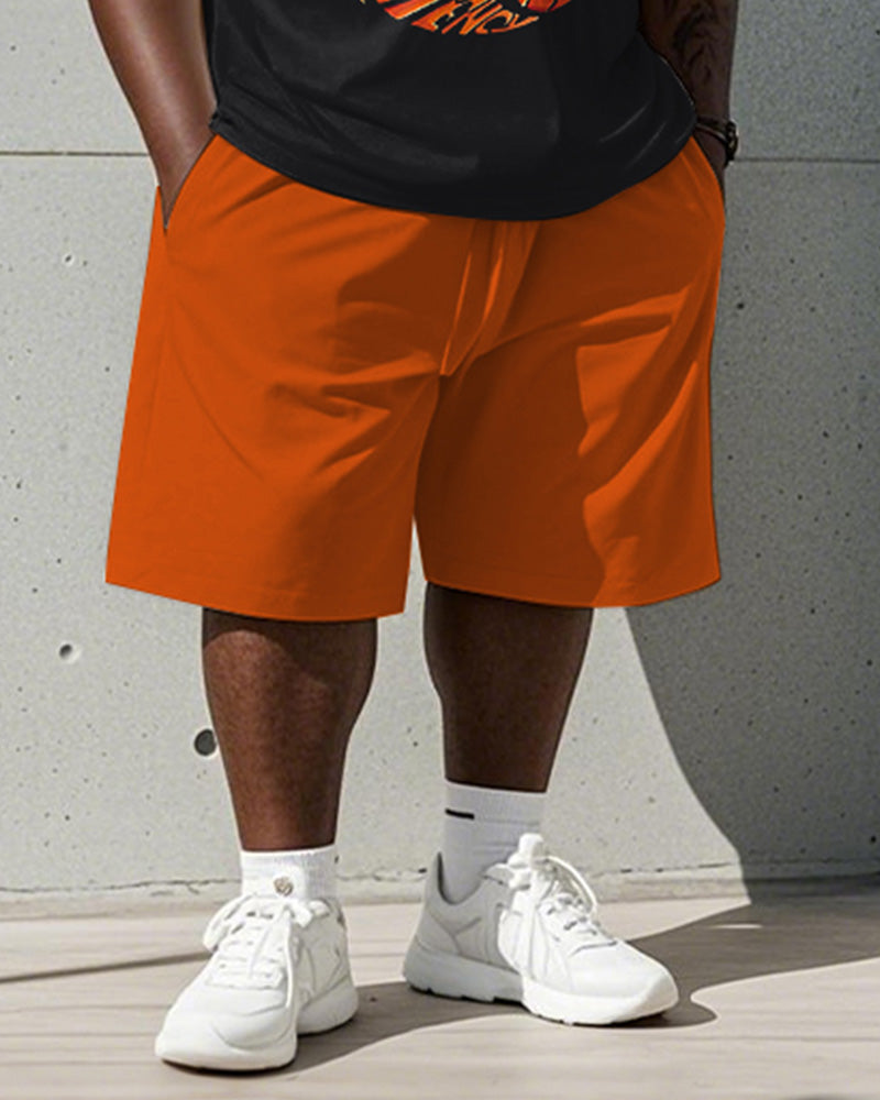 Men's Plus Size Orange Blue Ball Alphabet Print Vest Shorts Suit