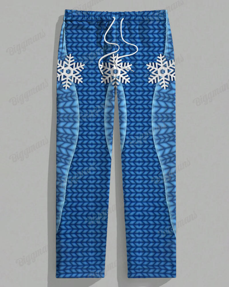 Men's Plus Size Blue Snowman Gingerbread Man Print T-Shirt Trousers Suit