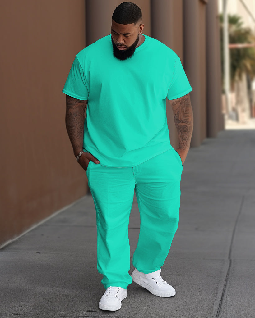 Solid Color Multi-color Optional T-Shirt Trousers Set Big & Tall Men's