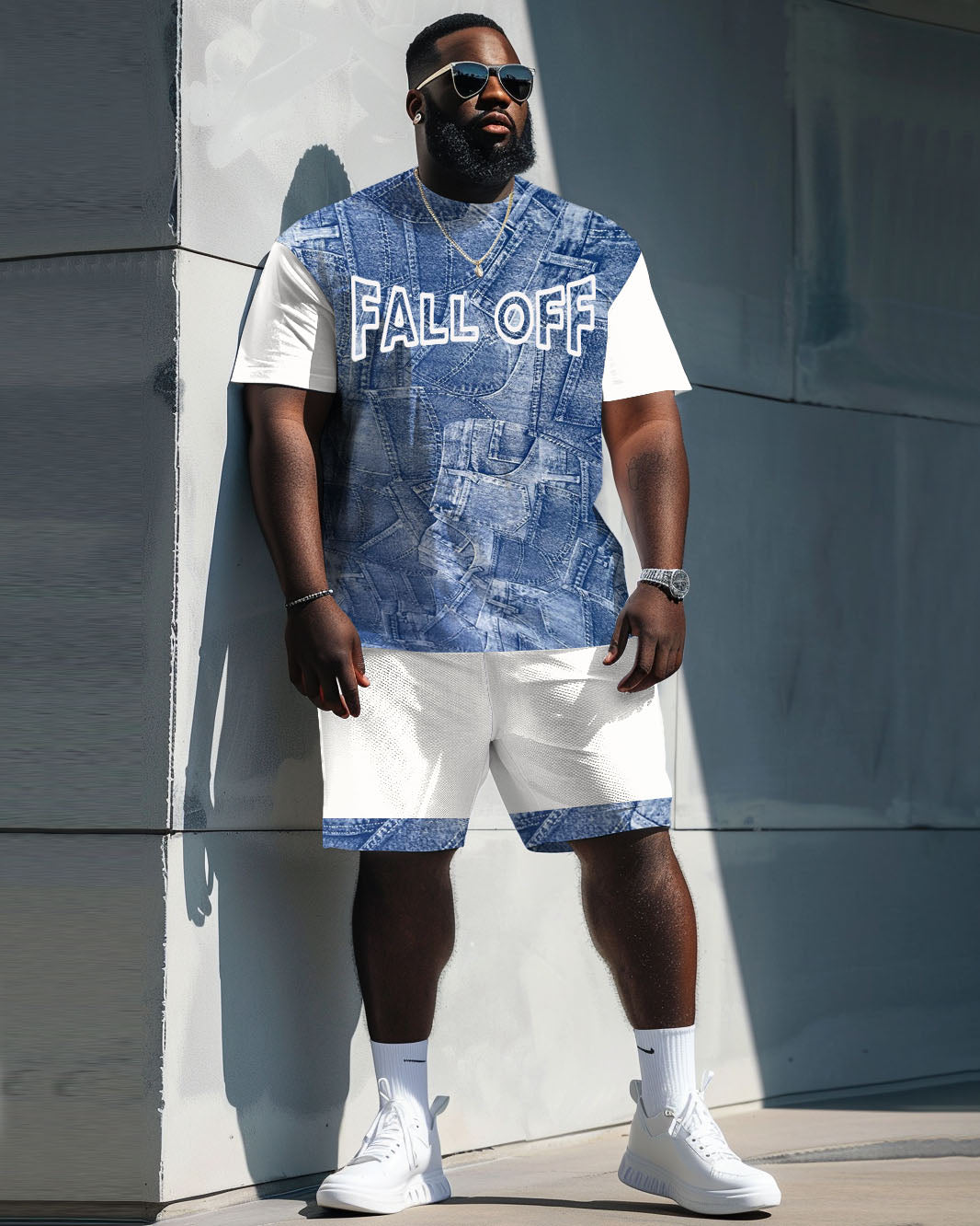 Denim Textured Print Large Men's Suit