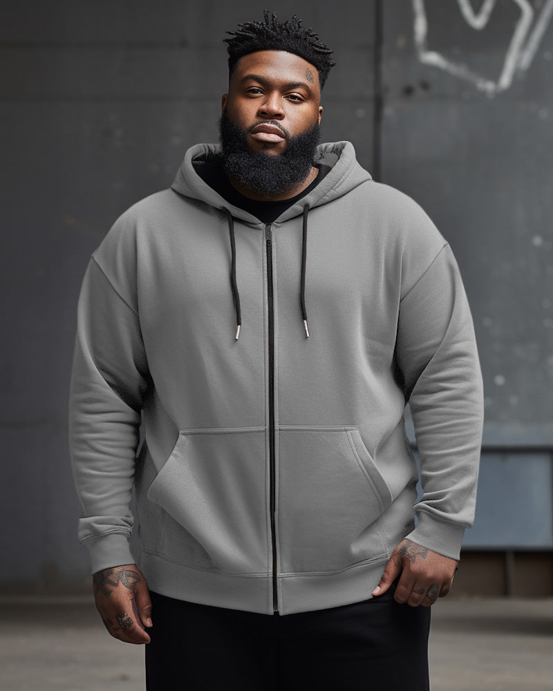 Men's Large Size Casual Street Solid Color Zipper Hoodie