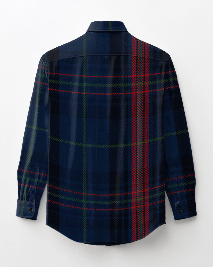 Men's Big and Tall Casual Blue Plaid Lapel Long Sleeve Shirt