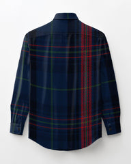 Men's Big and Tall Casual Blue Plaid Lapel Long Sleeve Shirt