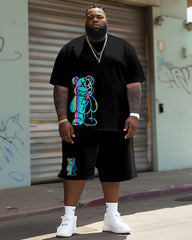 Men's Plus Size Casual Phantom Bear Print T-Shirt Shorts Set
