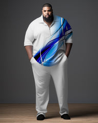 Big & Tall Men's Gradient Gentleman Polo Zip Shirt & Pants 2-Piece Set